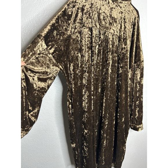Davi & Dani Brown Crushed Velvet Button Up Tunic Shirt Dress Holidays Party 1XL - Picture 3 of 11